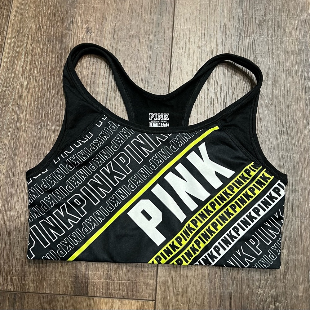 Pink graphic sports bra